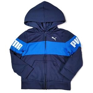 Puma Kids Boys Full Zip Hoodie Jacket Navy Blue Royal Blue Pockets Size 4T